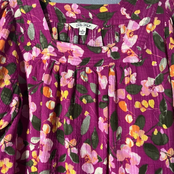 The Pioneer Woman Floral Square Neck Peasant Top Womens 1X Smocking Sleeves Boho - Picture 4 of 7